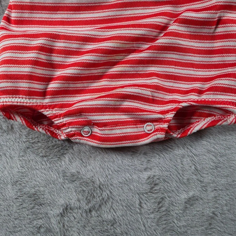 Carter's Romper Unisex‎ 12 Months Red Striped Vintage Bear Applique USA Sunsuit